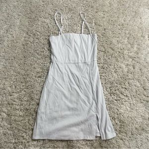Showpo Dress Size 4 Solid White Ribbed Slit Casual Formal